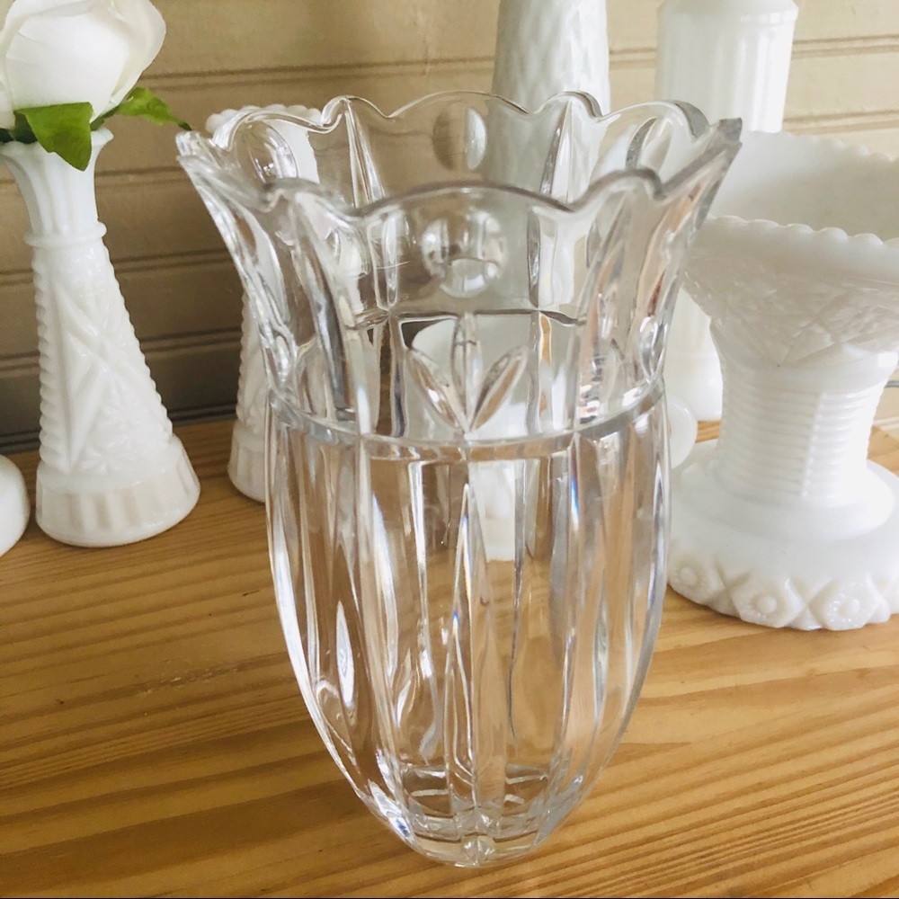 Clear Cut Glass Vase 7” Tall
